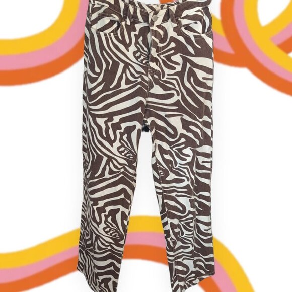 Shein Brown & Cream Zebra Bootcut Jean Pant Size Extra Small - Picture 10 of 10